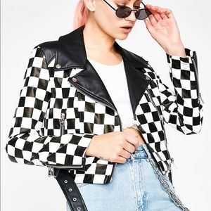 Current Mood checkered faux leather jacket